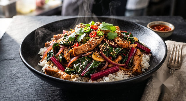 Ruby Chard & Ginger Pork Stir Fry