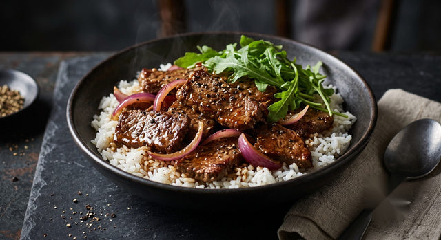 Black Pepper Beef Stir Fry with Dutch Rocket