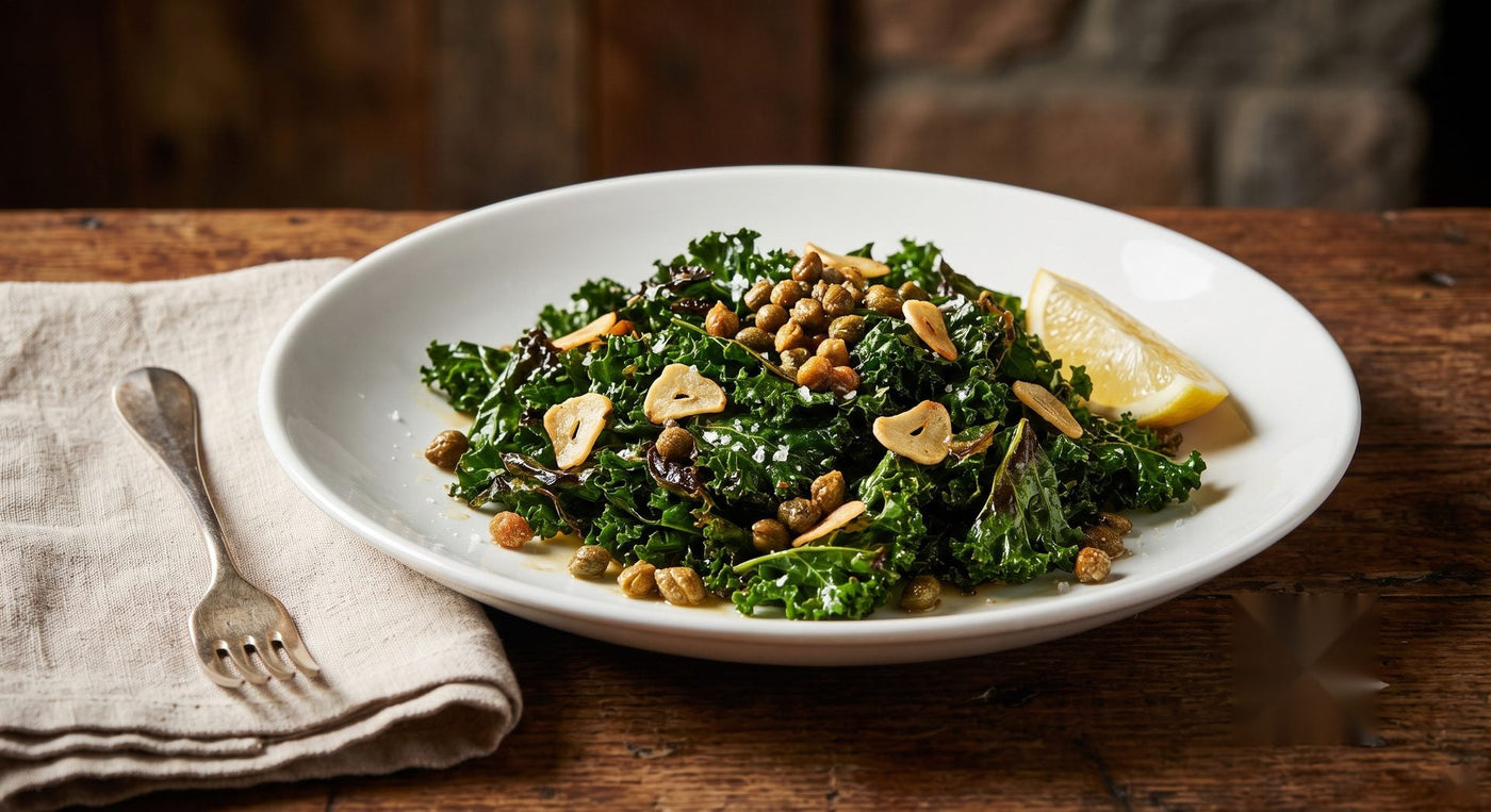Brown Butter Italian Curly Kale with Crispy Capers