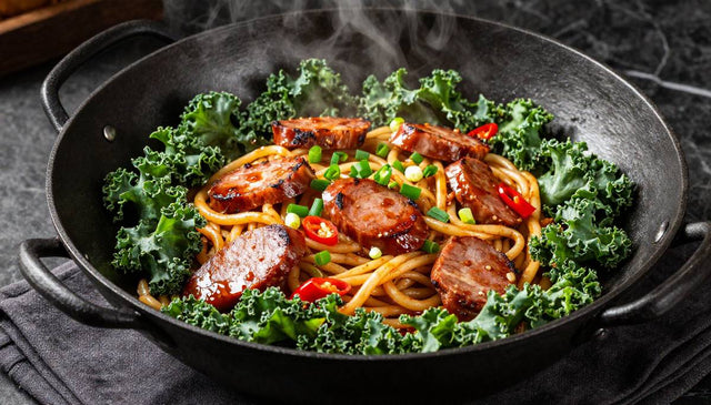 Curly Kale & Spicy Sausage Udon Stir-Fry