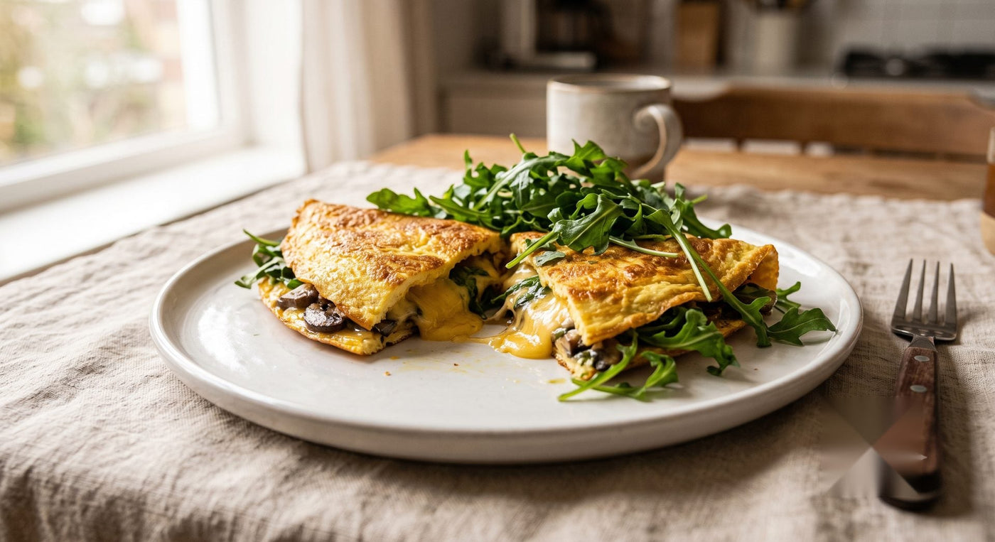 Dutch Rocket, Mushroom & Cheddar Omelette