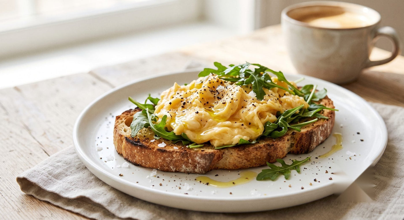 Arugula & Soft Scrambled Eggs on Sourdough