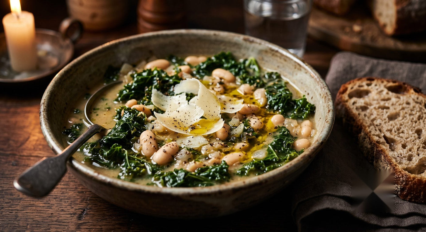 Italian Curly Kale, White Bean & Parmesan Soup