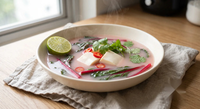 Ruby Chard & Silken Tofu Coconut Ginger Soup