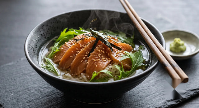 Mizuna Ochazuke with Soy-Cured Salmon