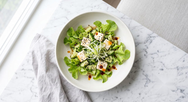 Green Oakleaf, Smashed Cucumber & Silken Tofu Salad