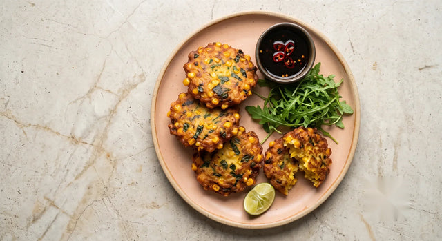 Dutch Rocket & Sweet Corn Perkedel with Chili Kecap Manis