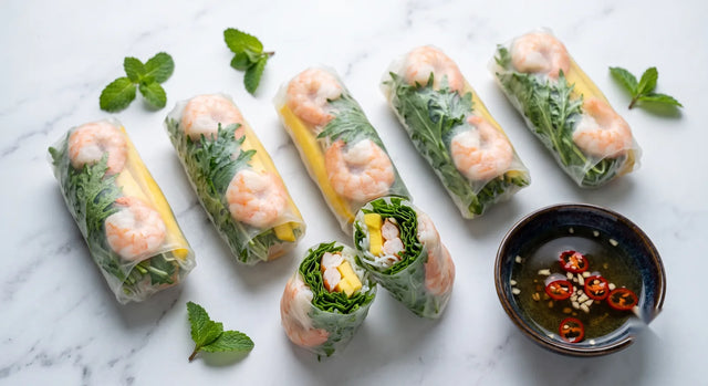 Mizuna, Prawn & Mango Rice Paper Rolls