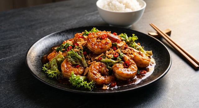 Green Coral & Chili Garlic Prawn Stir Fry