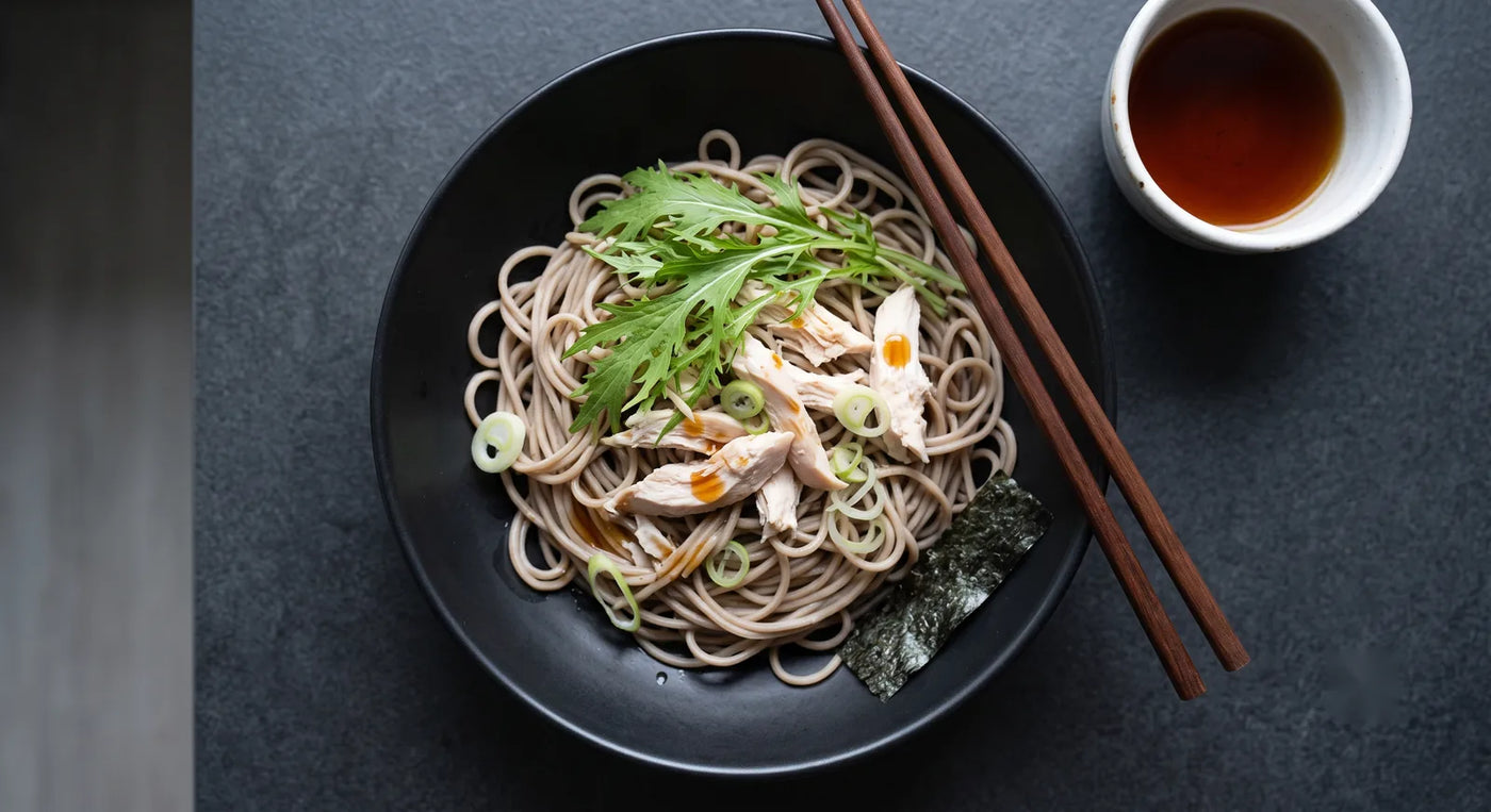 Cold Soba with Mizuna & Ponzu Chicken