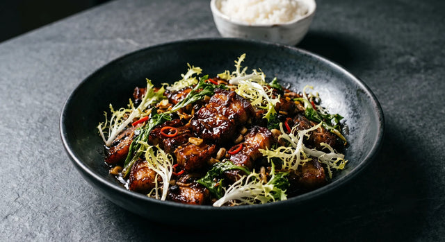 Green Frisée & Crispy Pork Belly Stir Fry with Black Bean Sauce